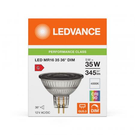 Ledvance GU5.3 MR16 LED Strahler dimmbar 36° 5W wie 35W 4000K neutralweißes Licht - 12V Niedervolt hohe Farbwiedergabe 90Ra